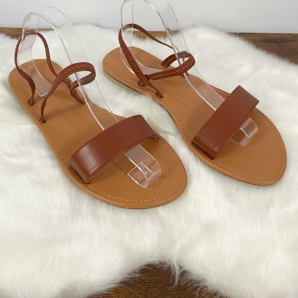 Ankle Strap Open Toe Faux Leater Brown Sandals Women Size EUR